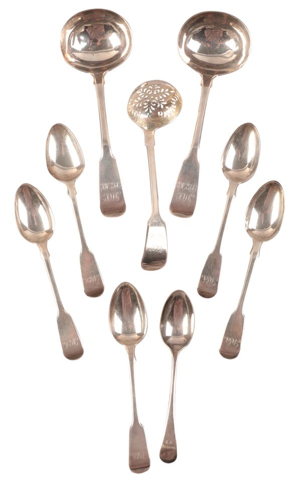 A PAIR OF GEORGE IV SILVER FIDDLE PATTERN SAUCE LADLES