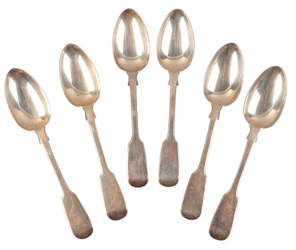 A SET OF SIX VICTORIAN SILVER FIDDLE PATTERN DESSERT SPOONS