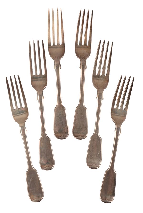 A SET OF SIX VICTORIAN SILVER FIDDLE PATTERN DESSERT FORKS