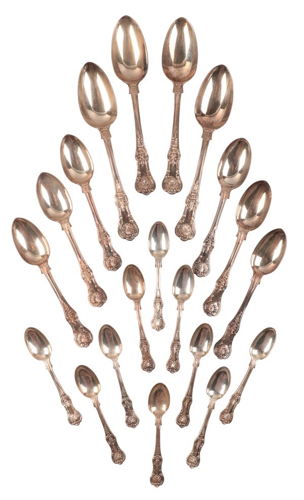 A VICTORIAN SILVER KINGS PATTERN HARLEQUIN PART CUTLERY SERVICE