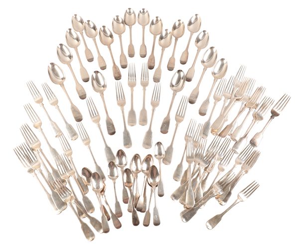 A VICTORIAN SILVER FIDDLE PATTERN HARLEQUIN CUTLERY SERVICE