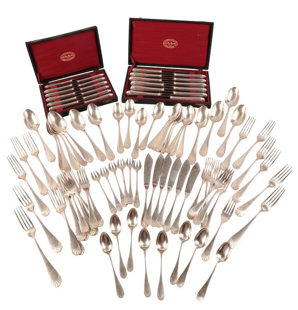 A VINTAGE CHRISTOFLE SILVER PLATED SHELL PATTERN PART CUTLERY SERVICE