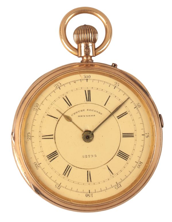 A VICTORIAN 18CT GOLD CENTRE SECONDS CHRONOGRAPH POCKET WATCH