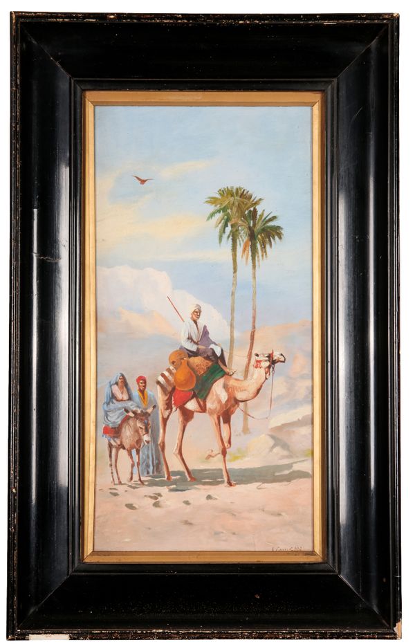 JOHN COULSON (20TH CENTURY) Pair of Egyptian scenes with pyramids and camels