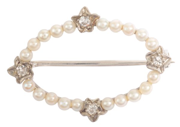A PEARL AND DIAMOND BROOCH