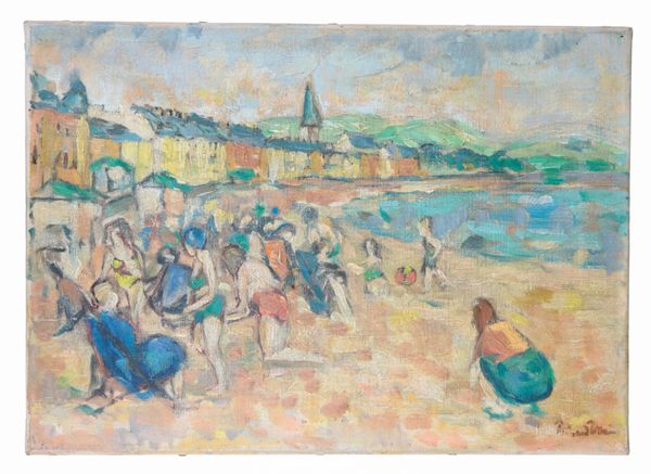 ENGLISH SCHOOL, 20TH CENTURY Beach scene with bathers