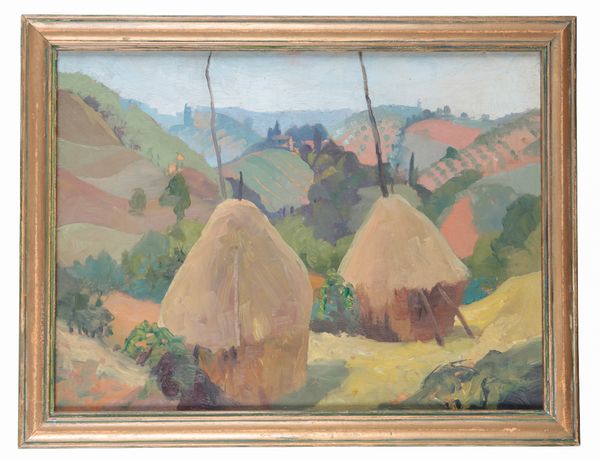 ATTRIBUTED TO WILLIAM REEVES (20TH CENTURY) Landscape with haystacks