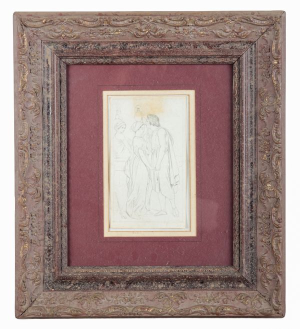 ATTRIBUTED TO CHARLES MARTIN (1848-1934) Classical scene with couple bidding farewell