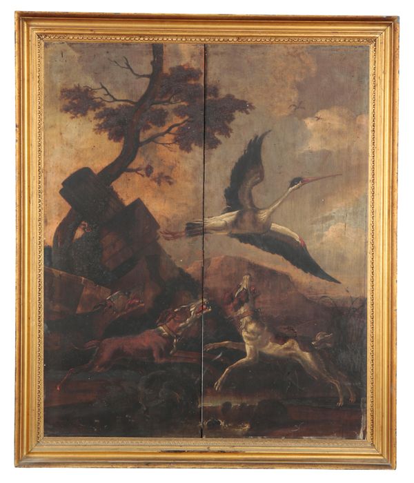 FOLLOWER OF ABRAHAM DANIELSZ HONDIUS (1630/32-1691) Dogs hunting a heron