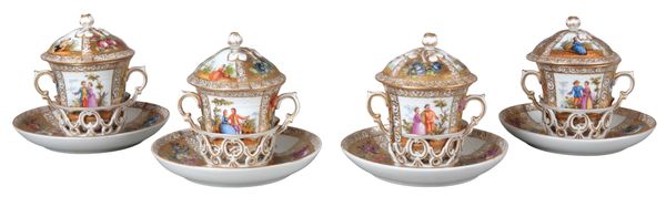 A SET OF FOUR DRESDEN PORCELAIN TREMBLEUSES