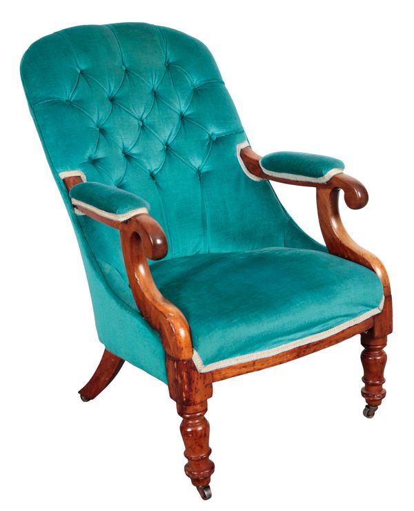 A VICTORIAN WALNUT ARMCHAIR