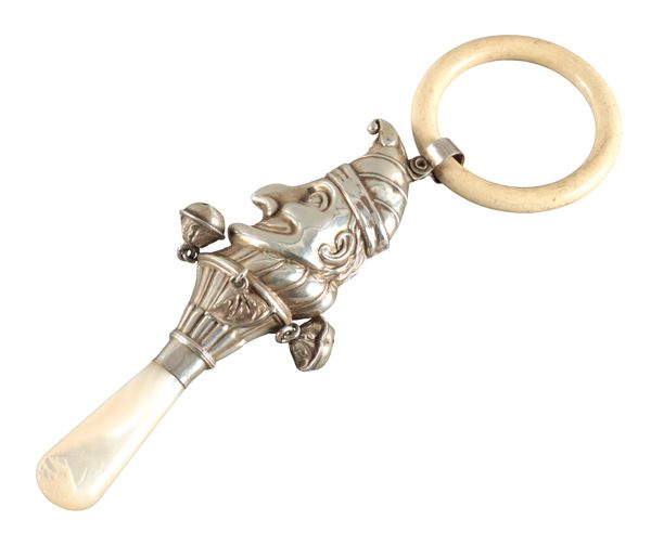 A GEORGE V SILVER ‘MR PUNCH’ BABY'S RATTLE