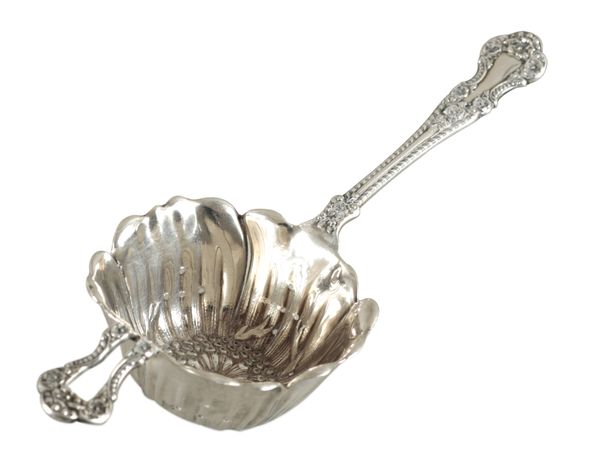 A GORHAM STERLING SILVER TEA STRAINER SPOON