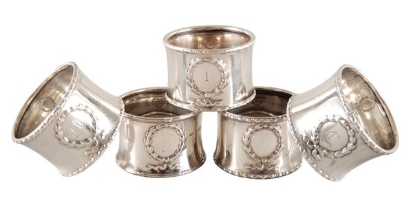 FIVE GORHAM AND GORHAM ENGLAND STERLING SILVER NAPKIN RINGS