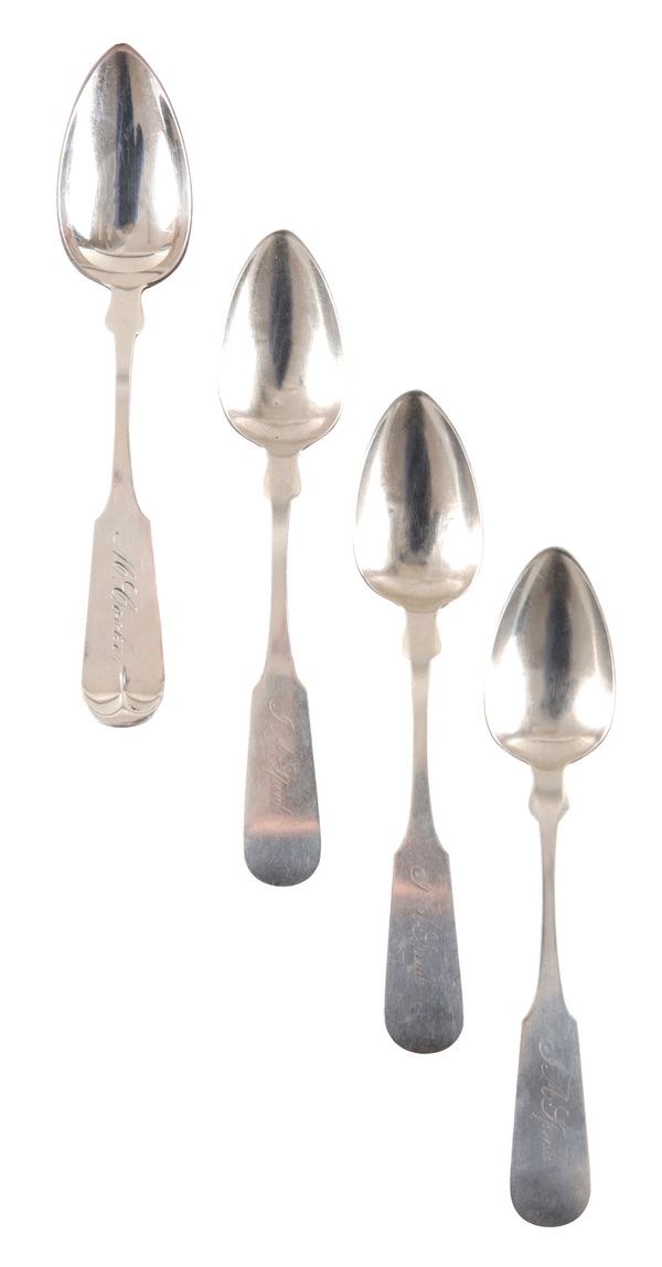 THREE 19TH CENTURY AMERICAN COIN SILVER FIDDLE PATTERN TEASPOONS