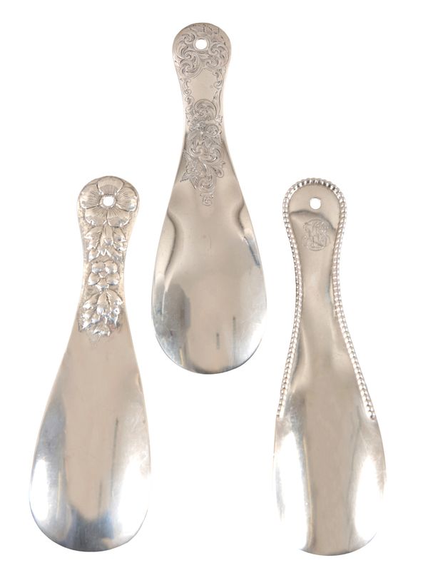 THREE GORHAM STERLING SILVER SHOE HORNS