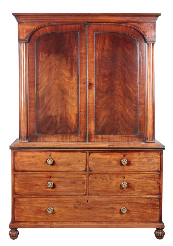 A WILLIAM IV FLAME MAHOGANY LINEN PRESS