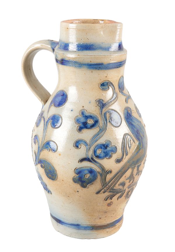 A GERMAN SALT-GLAZED STONEWARE FLAGON