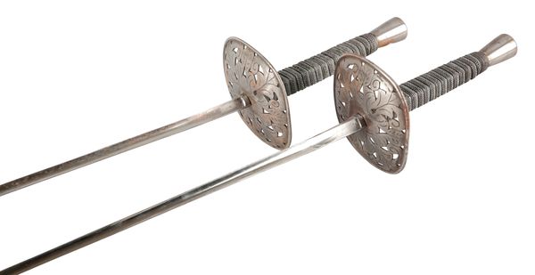 A PAIR OF GERMAN DUELLING RAPIERS OR SCHLAGER