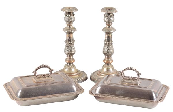 A PAIR OF SHEFFIELD PLATE CANDLESTICKS