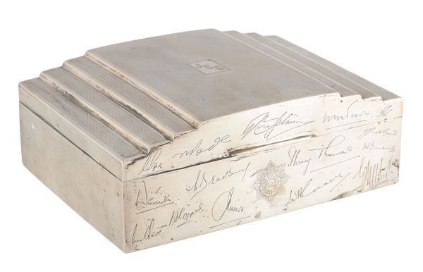 AN ART DECO WHITE METAL CIGARETTE BOX