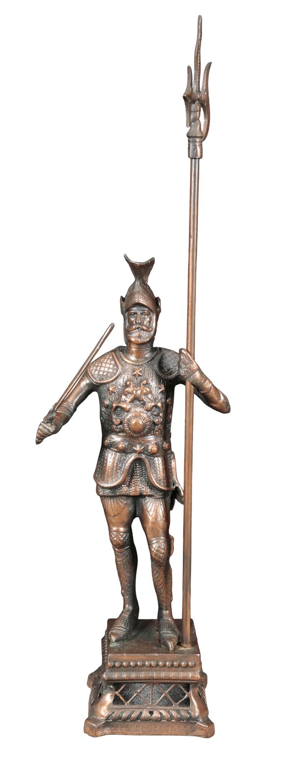 A PATINATED METAL FIGURE OF A 15TH CENTURY WARRIOR