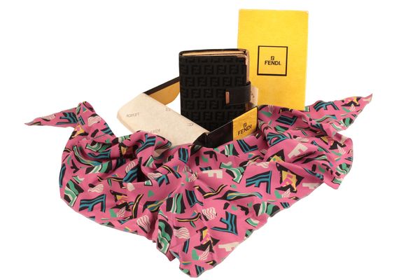 FENDI: A TRIANGULAR PINK SILK SCARF