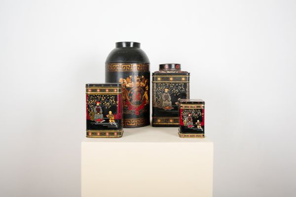 A LARGE POLYCHROME PAINTED TEA CANNISTER IN VICTORIAN STYLE