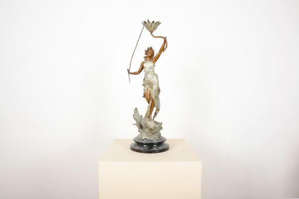A SPELTER ART NOUVEAU STYLE FIGURAL LAMP