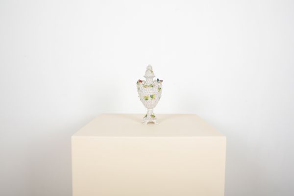 A SITZENDORF ENCRUSTED PORCELAIN VASE AND COVER