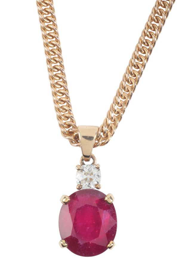 A RUBY AND DIAMOND PENDANT NECKLACE