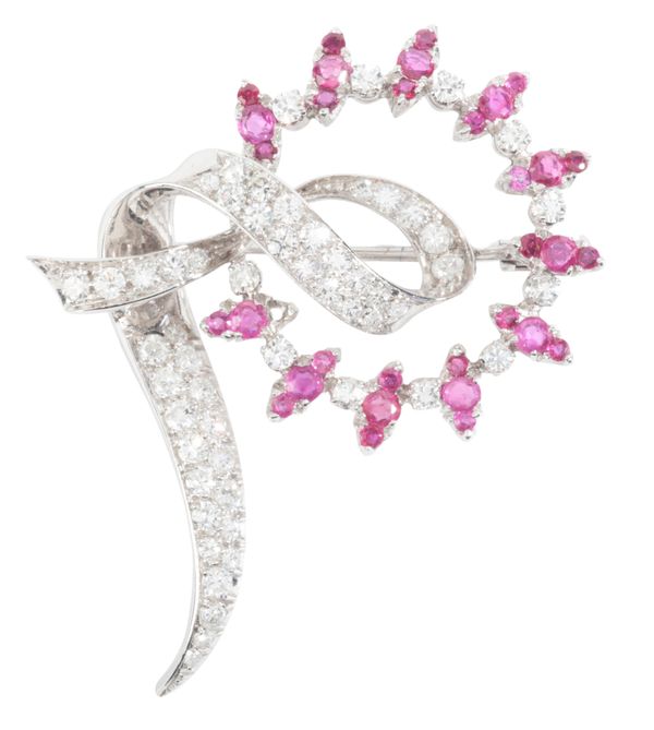 A RUBY AND DIAMOND SPRAY BROOCH