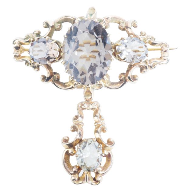 A VINTAGE SMOKY QUARTZ BROOCH