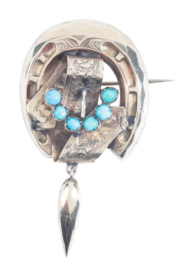 AN ANTIQUE TURQUOISE HORSESHOE BROOCH