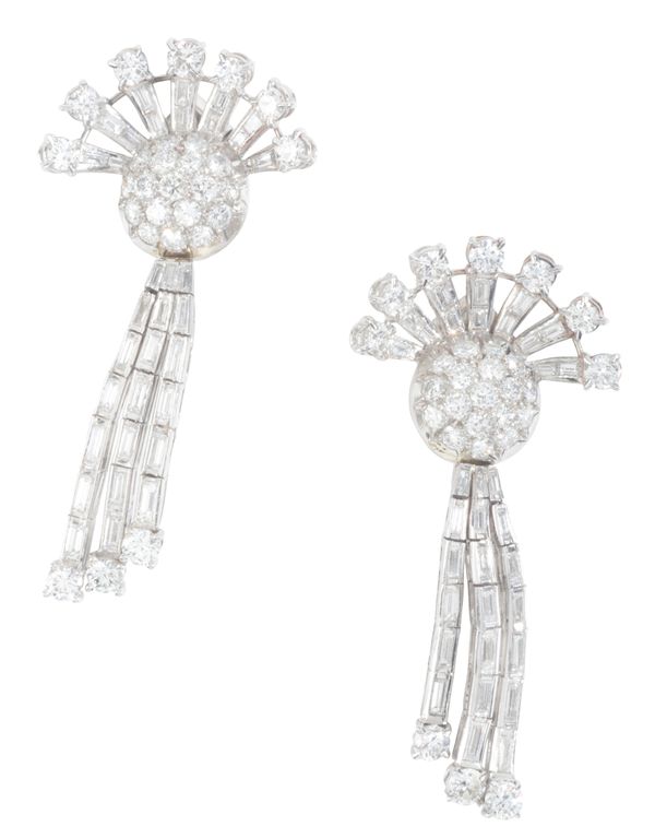 A FINE PAIR OF ART DECO NIGHT AND DAY DIAMOND EARRINGS