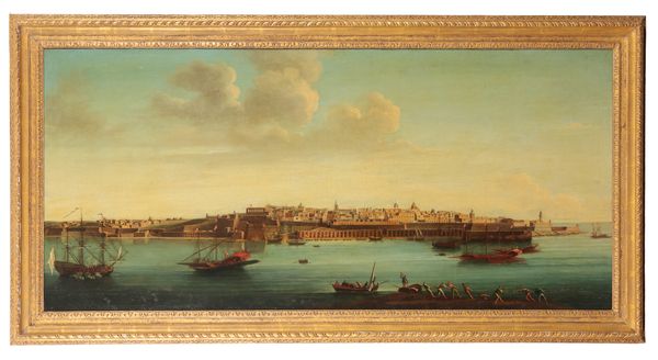 ALBERTO PULICINO (1719-c.1765) Valletta from Castel St. Angelo with the galleys of the Order and small craft alongside the barriera