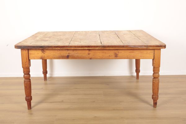 A SIX PLANK PINE KITCHEN TABLE