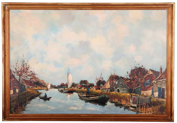 *ANTONIUS HENRICUS KOSTER (1913-1990) A Dutch canal scene with figures