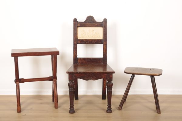 AN ELM RECTANGULAR STOOL OF 18TH CENTURY DESIGN