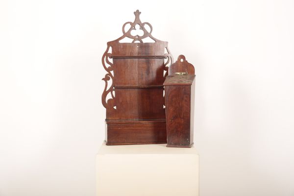 A PIERCED STAINED PINE AND OAK SPOON RACK