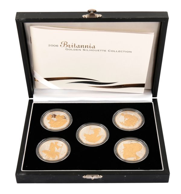 THE ROYAL MINT: A 2006 BRITANNIA "GOLDEN SILHOUETTE" FIVE COIN £2 SET