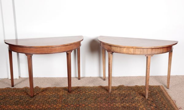 A PAIR OF GEORGE III MAHOGANY DEMI-LUNE SIDE TABLES