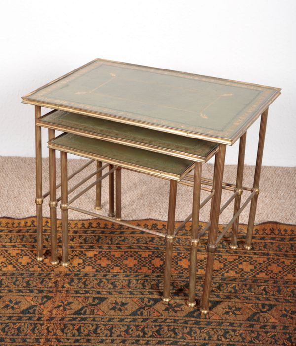 A NEST OF THREE BRASS OCCASIONAL TABLES