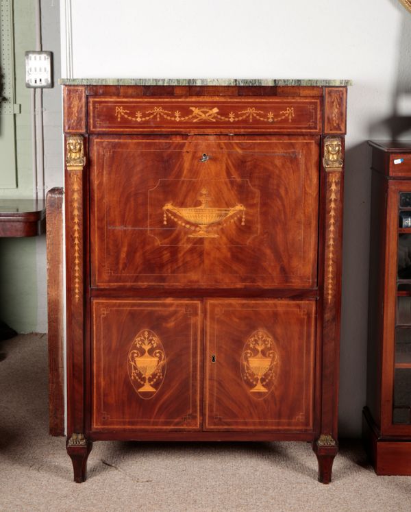 AN EMPIRE MAHOGANY AND MARQUETRY SECRETAIRE A ABBATANT