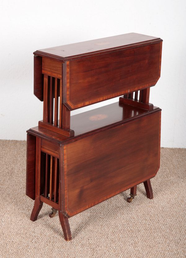 AN EDWARDIAN MAHOGANY TWO TIER SUTHERLAND TABLE