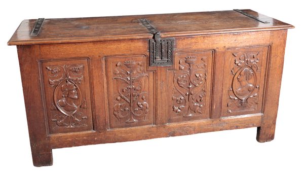 A PANELLED OAK COFFER
