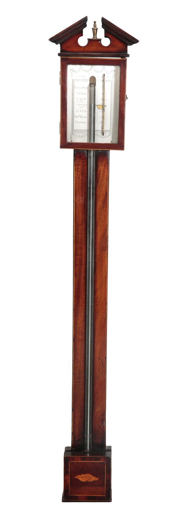A MAHOGANY STICK BAROMETER, THE DIAL MARKED JOSEPH PASTORELLI, LONDON