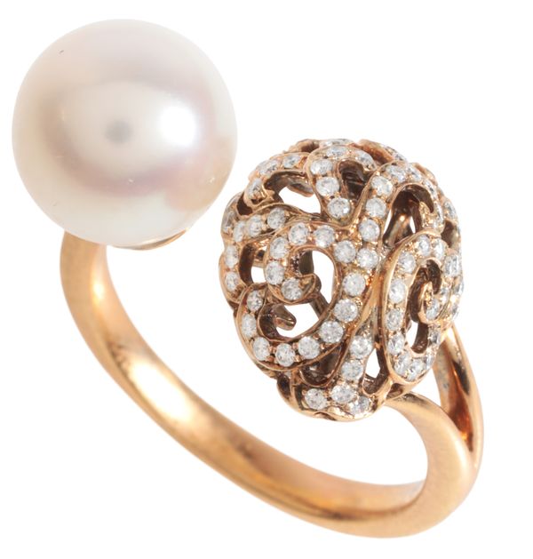 A PEARL AND DIAMOND DRESS RING