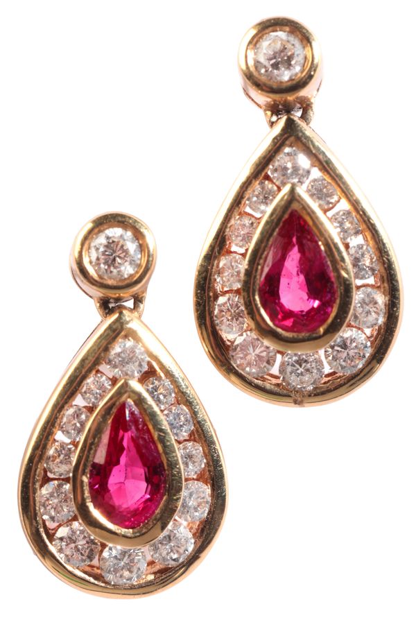 A PAIR OF RUBY AND DIAMOND EARRINGS