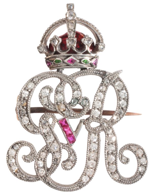 A RUBY AND DIAMOND GEORGE V CYPHER BROOCH